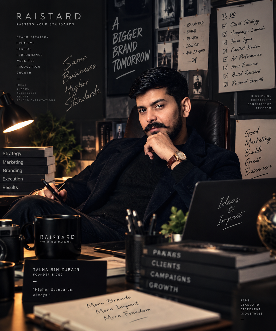 M. Talha Bin Zubair seated in his Raistard office